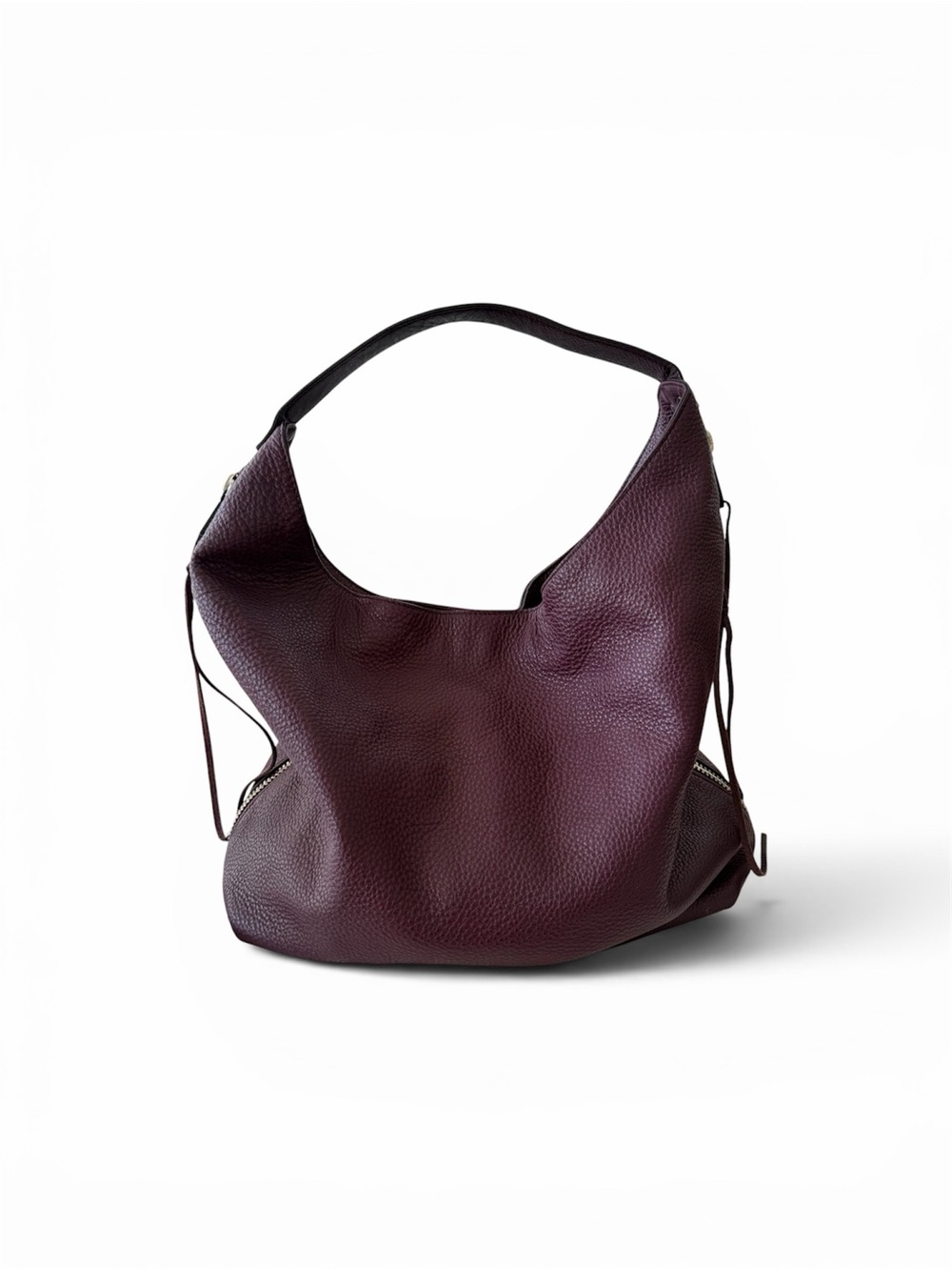 Rebecca Minkoff Bryn Double Zip Hobo Bag Plum Burgundy Leather Shoulder Handbag